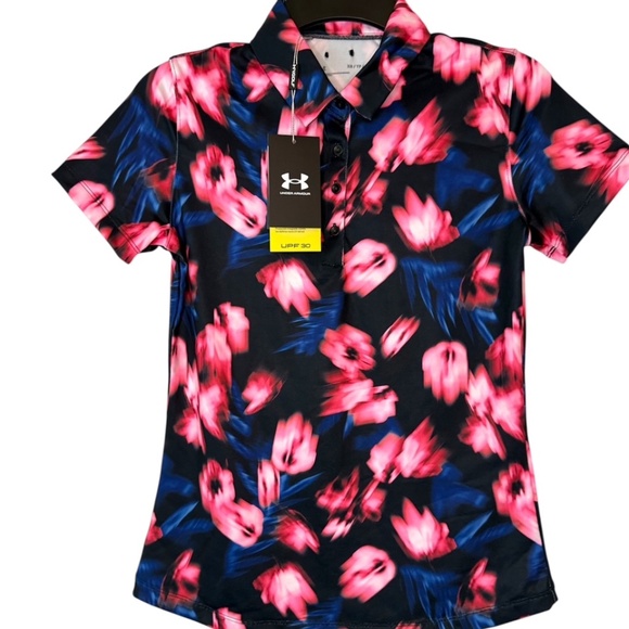 Under Armour Golf Polo Womens, Zinger Blur, Black-Pink , XS - Picture 3 of 8